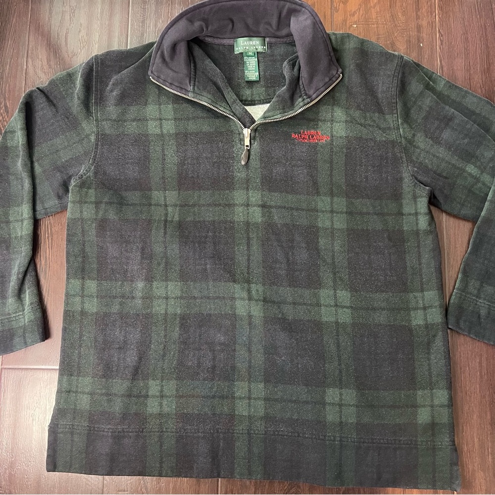 Polo Ralph Lauren Green Plaid Quarter-Zip Pullover Women Medium Vintage Style